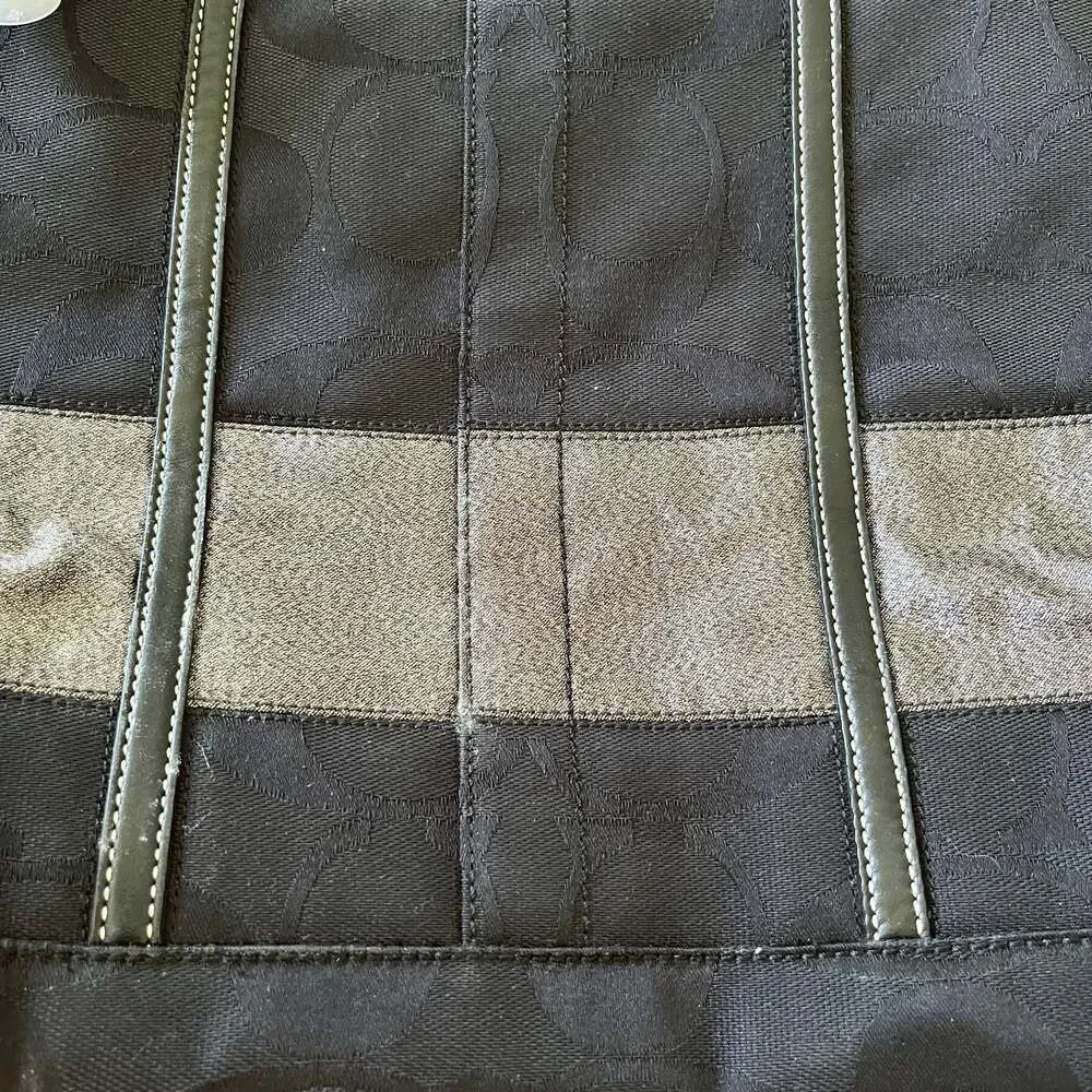 Coach Black Gunmetal Signature Stripe Tote 11098 Handbag Purse